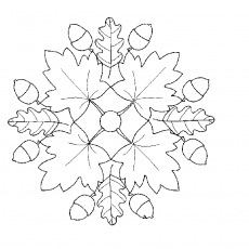 Yaprak ve Meşe Palamutlarıyla Dört Yönlü Mandala Deseni